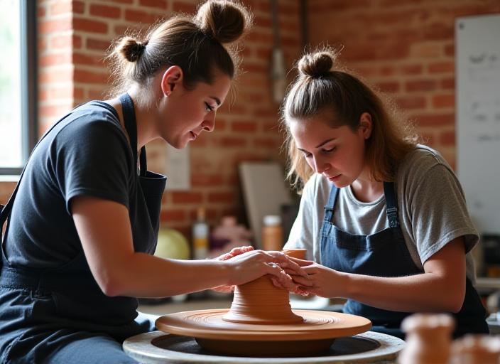 A potter working on a wheel in a bright Melbourne studio
